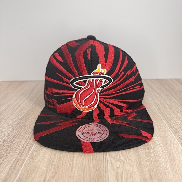 Mitchell & Ness Other - Mitchell & Ness Miami Heat Snapback Hat NBA Hardwood Classics Black Red Cap